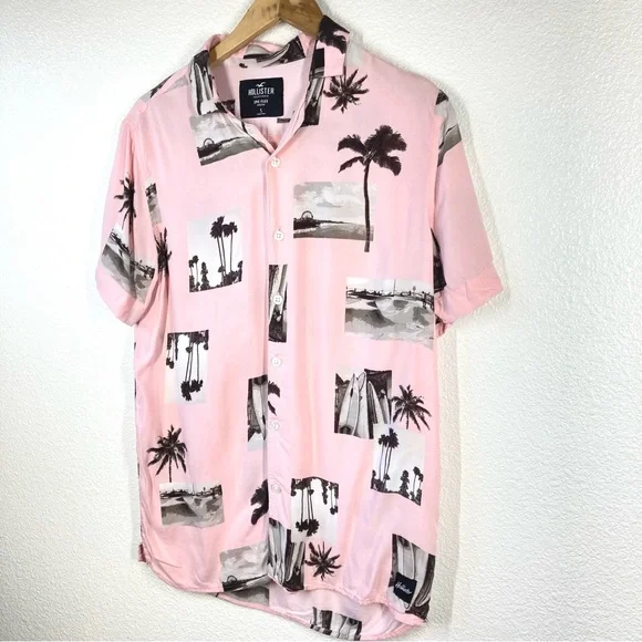 SOLD!! Hollister Mens Beach Shirt Small Pink Button Down - Picture 2 of 14